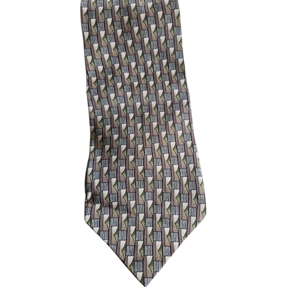 Geometric Patterned Stonehenge Jimmy V Tie in Brown and Tan